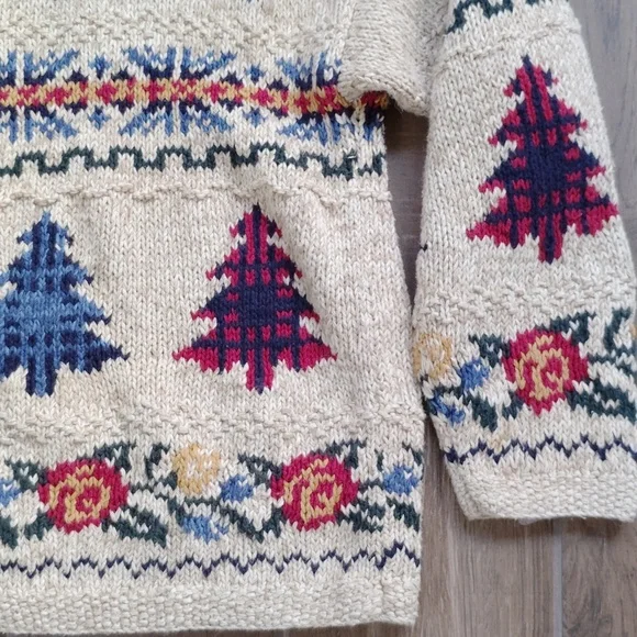 VTG Bushwacker Womens Sz L Button Cardigan Sweater Heavy Knit Christmas Trees - Picture 3 of 6